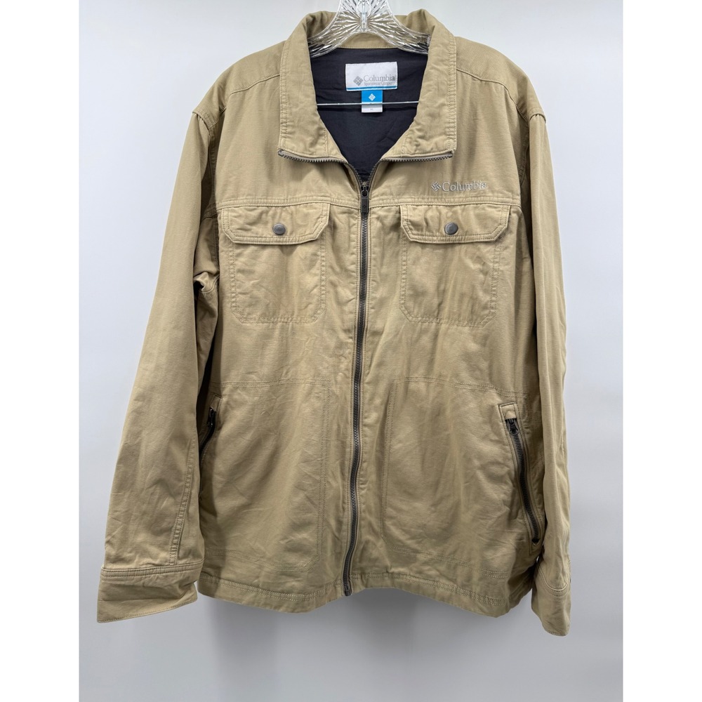 Columbia Mens XL Khaki Tan Cotton Canvas Full Zip Field Utility Jacket Gorpcore